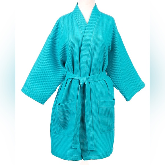 Turquoise Waffle Knit Robe - Picture 9 of 9